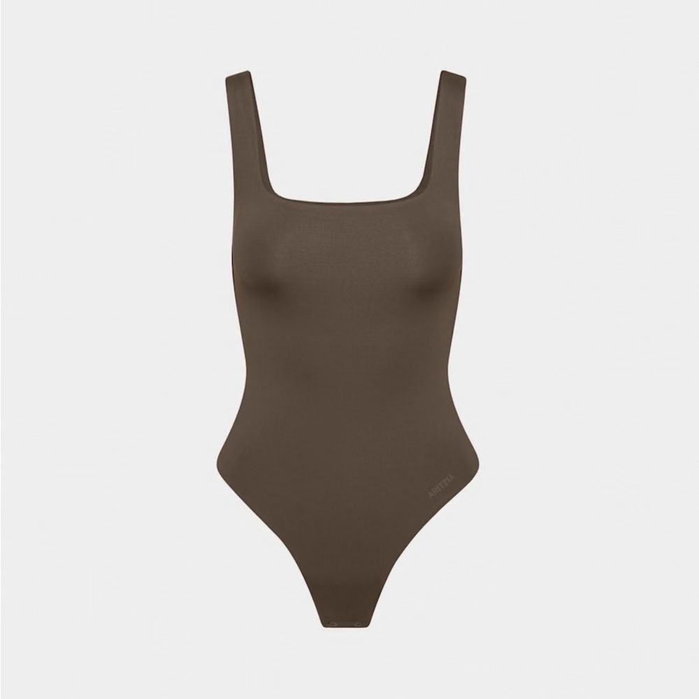 Aritzia Contour Square-neck Tank Bodysuit in Mocha Brown
